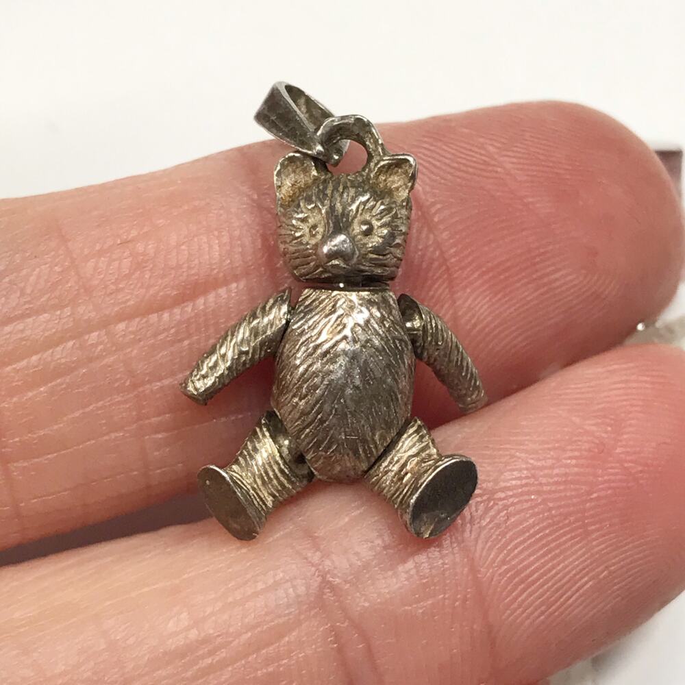 VTG Articulated Moving Teddy Bear Charm Necklace Pendant 925 Sterling Silver 3D